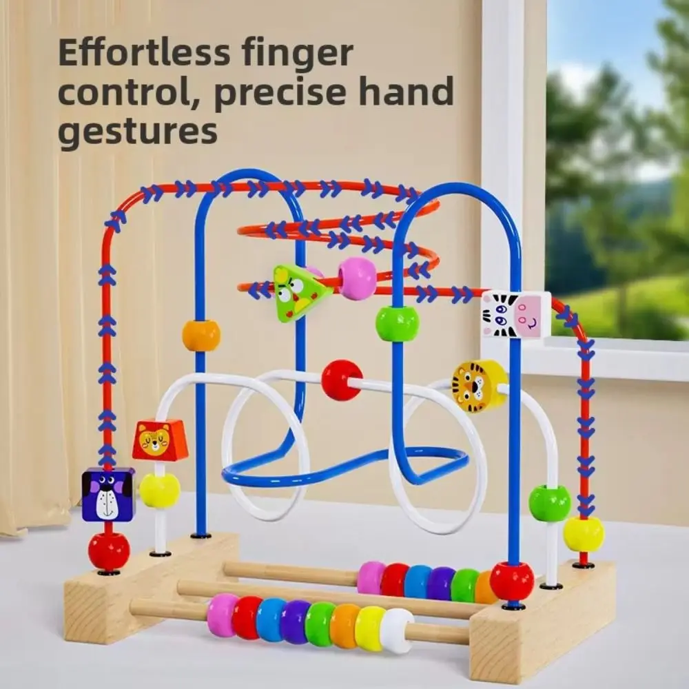 Montessori Wooden Bead Maze Intellectual Training Hand-brain Coordination Bead Stringing Building Blocks