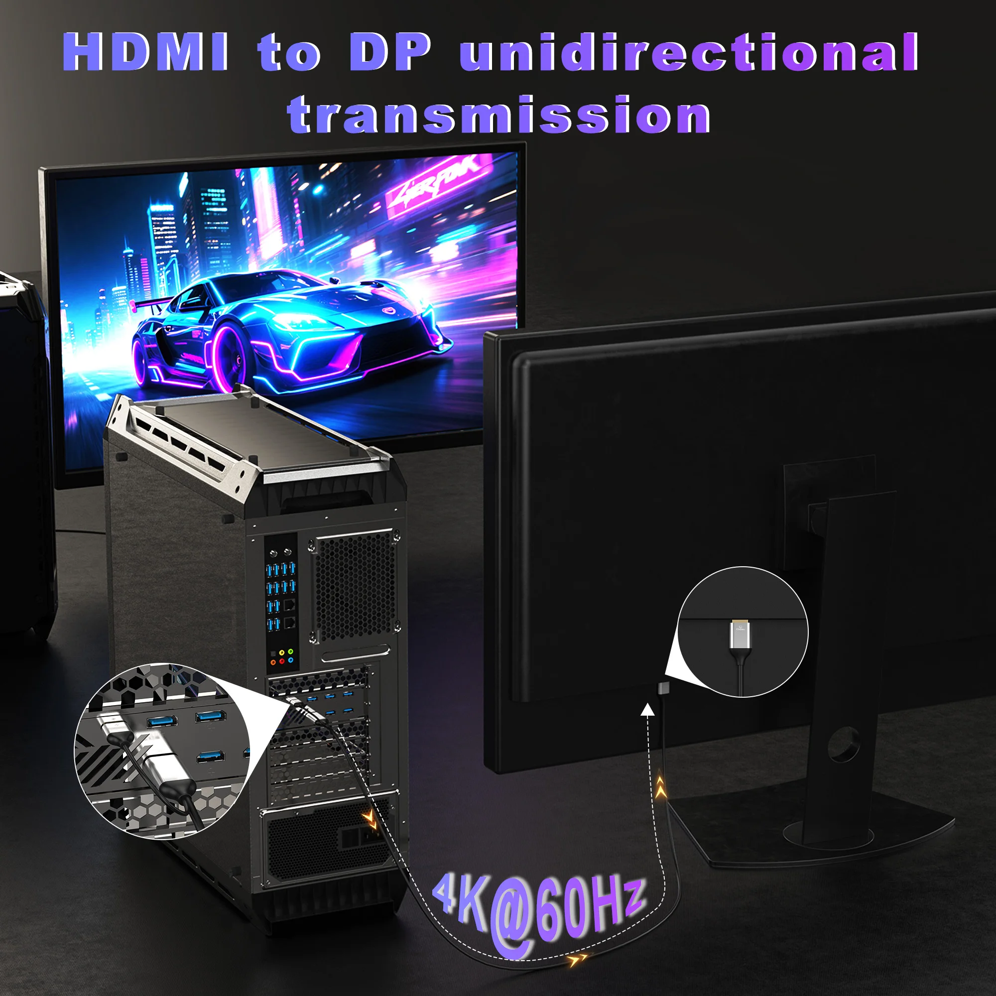 4K@60Hz HDMI-zu-DisplayPort-Kabel, HDR unterstützt, unidirektionaler Konverter für PC/Laptop/PS5/Monitor, Thunderbolt 4-kompatibel – Detail 5