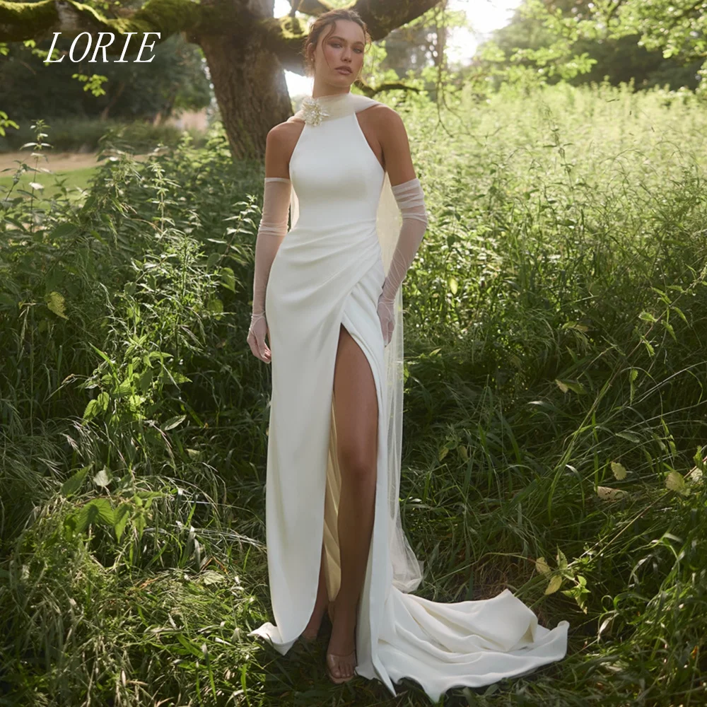 

LORIE Luxury 3D Flowers Mermaid Civil Wedding Dress Scoop Bridal Dresses Classical Side Silt Wedding Gown Customized 2026