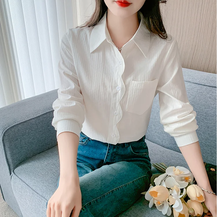 

Fashionable Light Luxury High-end Pure Cotton Women's Shirt Temperament Slimming Age-reducing Long-sleeved Shirt JJ101
