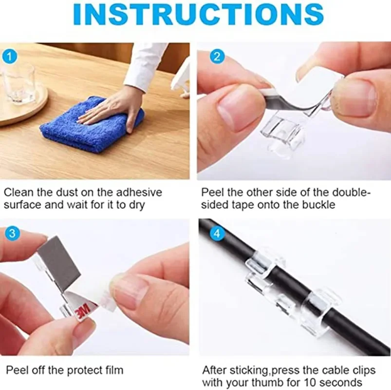 20 Cable Winder Clip Adhesive USB Charger Clasp Desk Wire Cord Earphone Telephone Line Tie Fixer Organizer Car Wall Clamp Holder