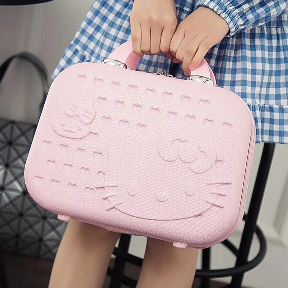 Sanrioed Hello Kitty Suitcase 14 Inches Cosmetic Case Kawaii Anime Cartoon Student Travel Portable Storage Handheld Box Lift