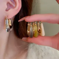 Resin Pattern Multi-colored U-shaped Bag Hoop Earrings for Women Vintage Hong Kong Style Ear Buckles Premium Temperament Jewelry