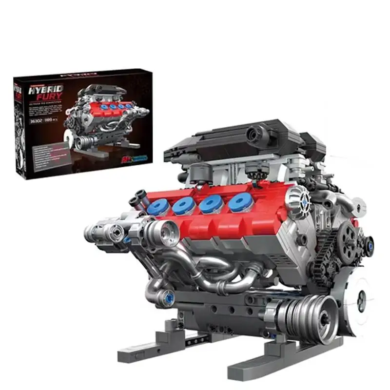 MOC Supercar V8 Engine 1189PCS Champion Car Simulation Model Educational Mechanical Performance Building Blocks Gifts for Adults