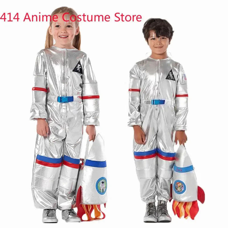 Silver Cosmonaut Astronaut Costume Cosplay for Kids Children Boys Girls Birthday Party Purim Fancy Dress 3-4T 4-10T