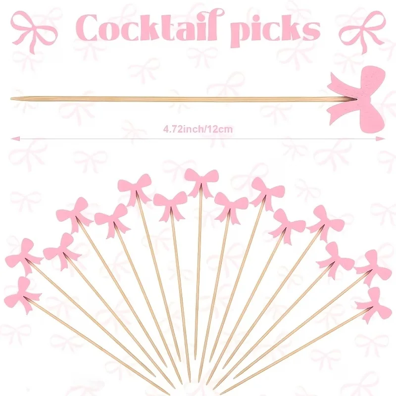 Wooden Bow Cocktail Picks 100Pcs Disposable Bamboo Fruit Skewers Non-toxic for Appetizer Dessert Party Bar Home Decor