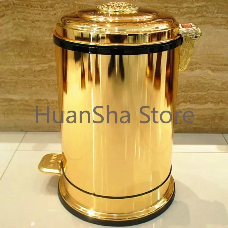 Recycle Golden Wastebasket Kitchen Living Room Creative Luxury Stainless Steel Bathroom Trash Can Lixeira Home Appliance YH5LJT