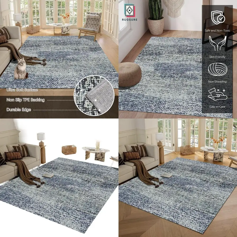 

5x7' Grey & Light Teal Washable Area Rug - 1/6 Thick, Stain & Water Resistant, Non-Slip for Living Spaces & Nurseries