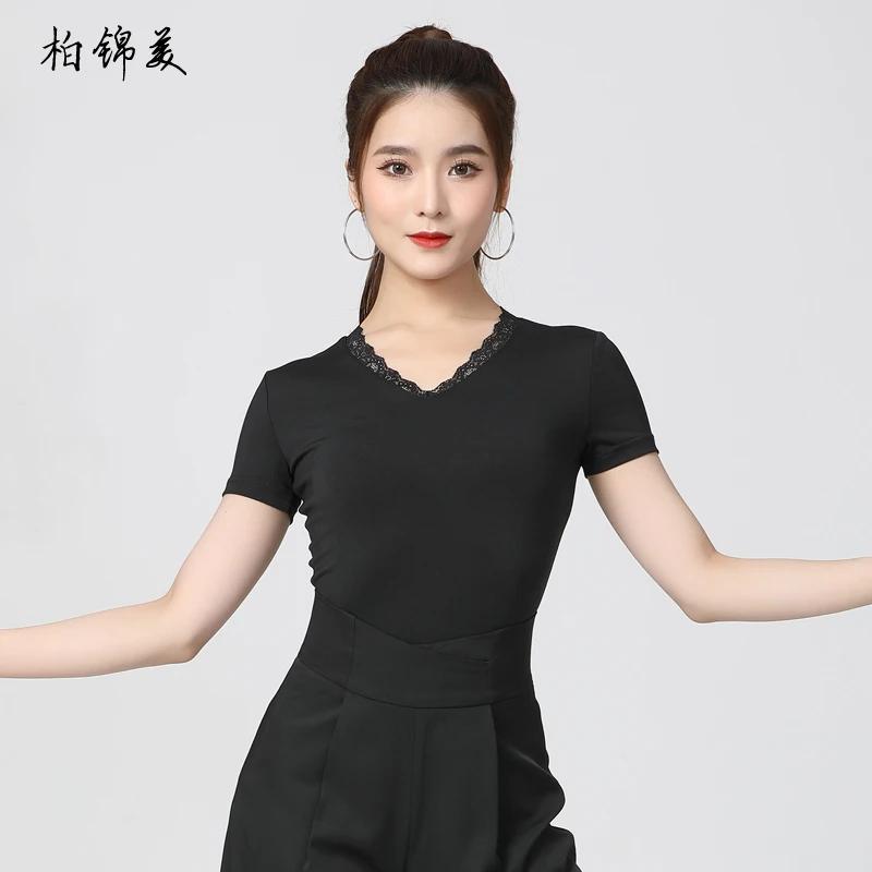 Latin dance Top Women's New Short Sleeve Adult Garment V-Neck modern dance Practice Costume National Standard Dance Performance