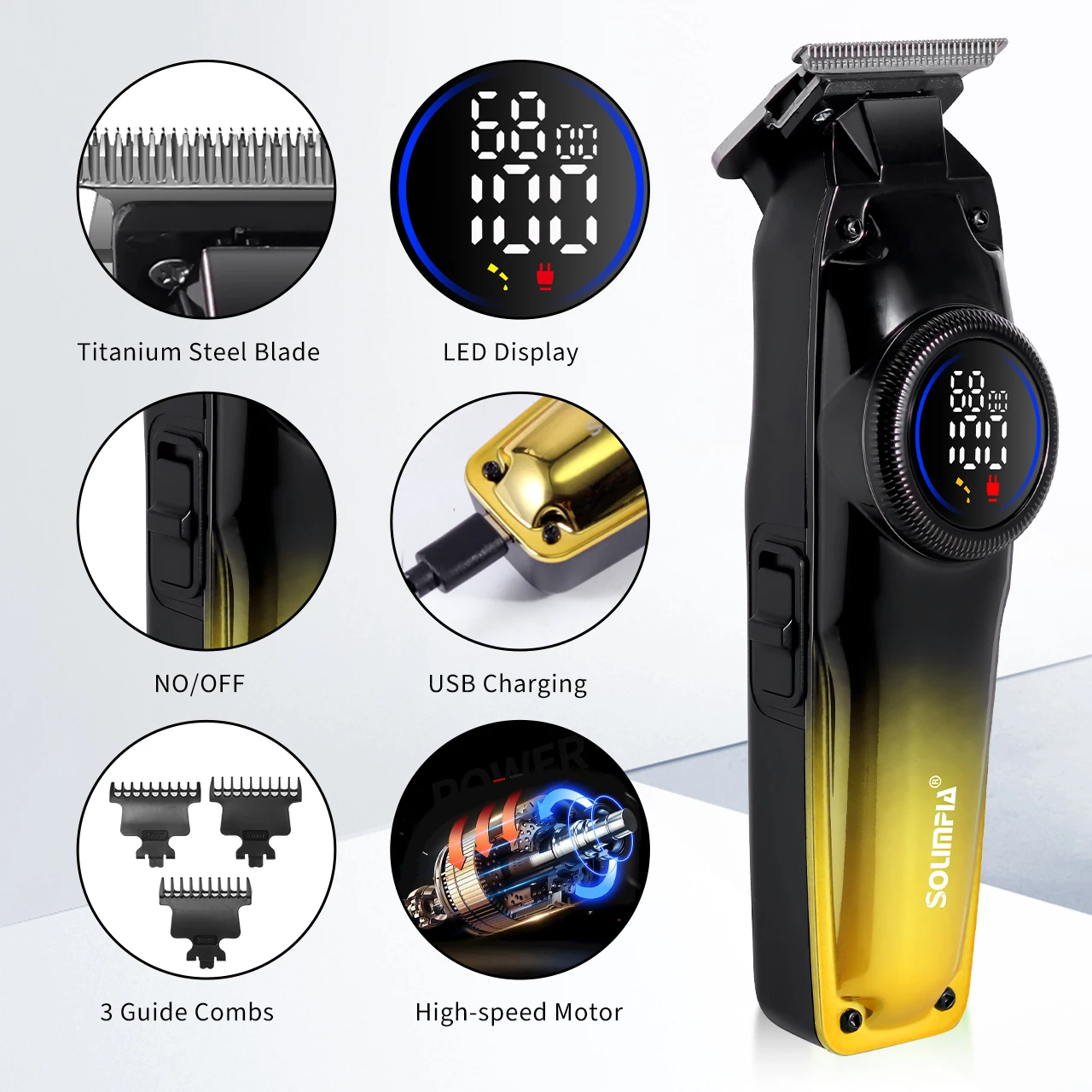 Solimpia Men's Hair Clipper with LCD Display Head Carving Electric Trimmer Engraving Knife Push Cut Haircut Device for Precision