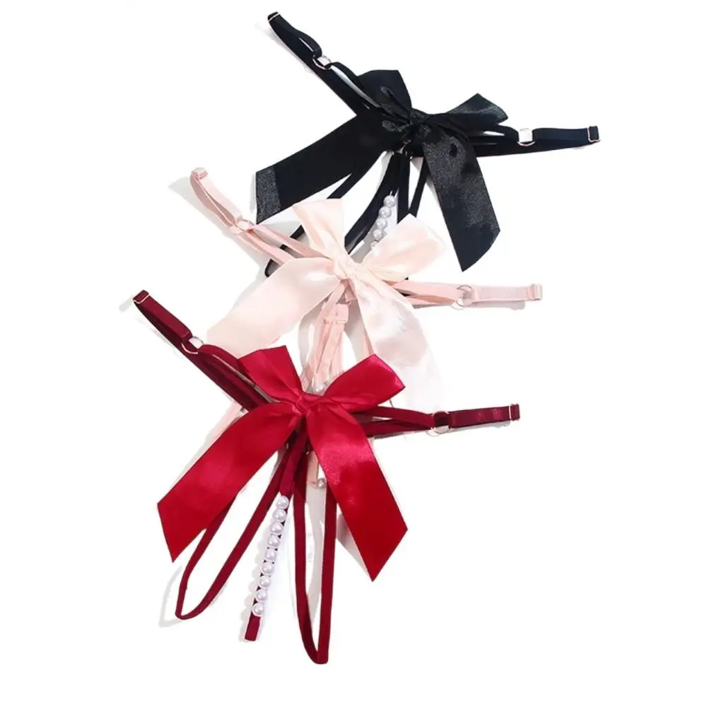 

Transparent Solid Color Sexy Hollow Out Thongs Pearl Bow Lace G-String Nylon Low-Waist Women's Briefs Daily