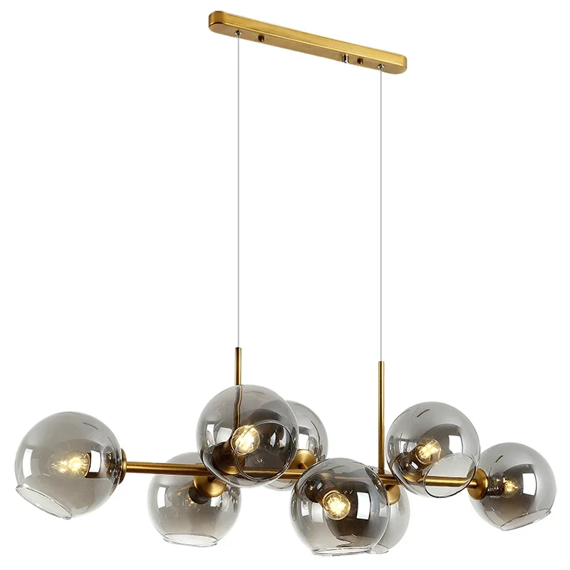 Mordern Pendant Lights Clear Smoke Gray Galss Bar Light 8 Heads Lustre Black Gold Hanging Lamp Dining Room Kitchen Chandelier