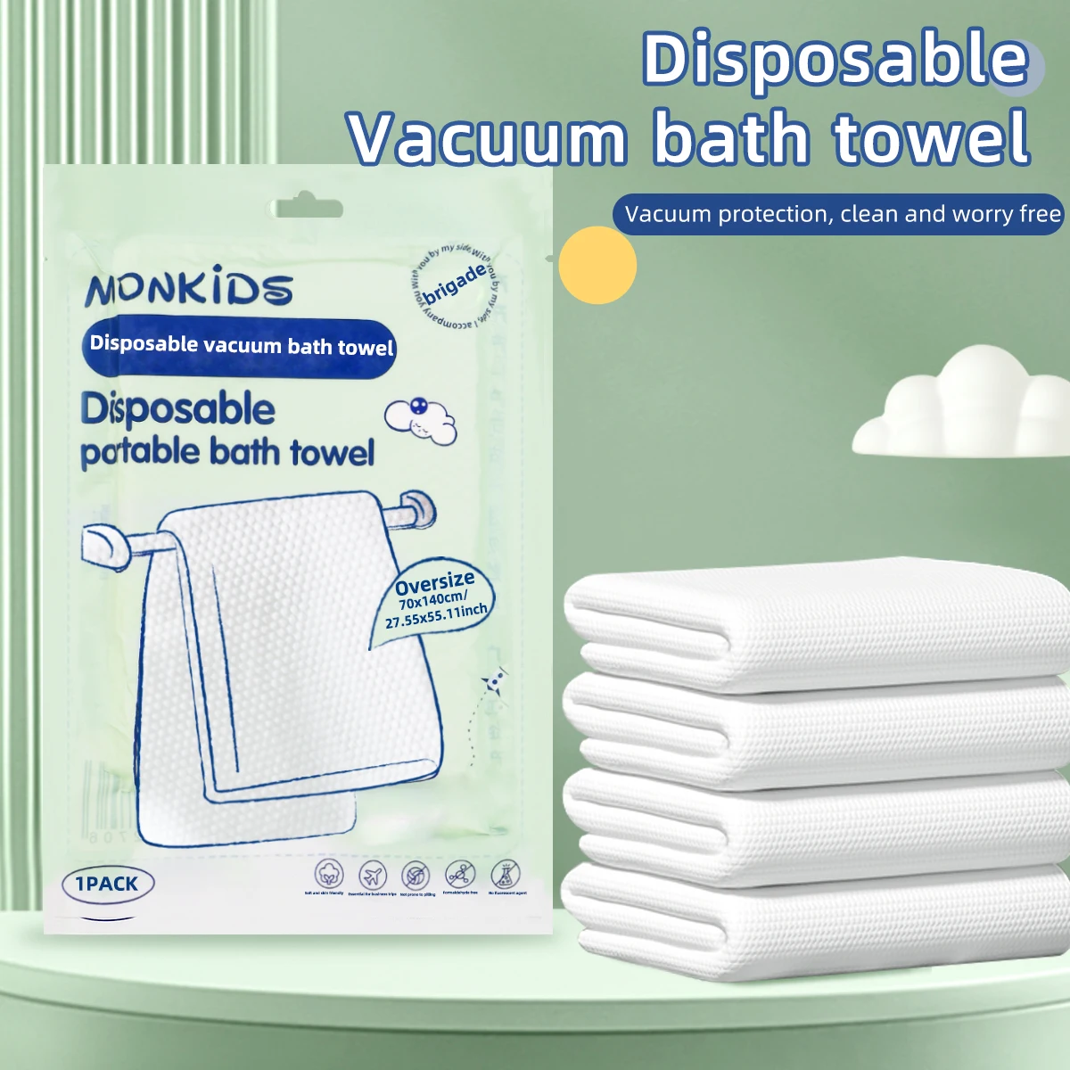 1PC Disposable Vacuum Bath Towel, Soft and Absorbent, Suitable for Business Travel, Family, Travel, Gym, Vacation and Camping.