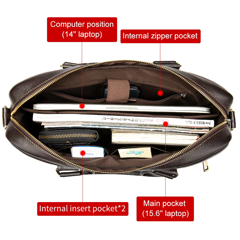 15.6 Inch Laptop Bag Leather Briefcase Man Messenger Shoulder Bag Porte-Documents Business Office Bags Document Handbag