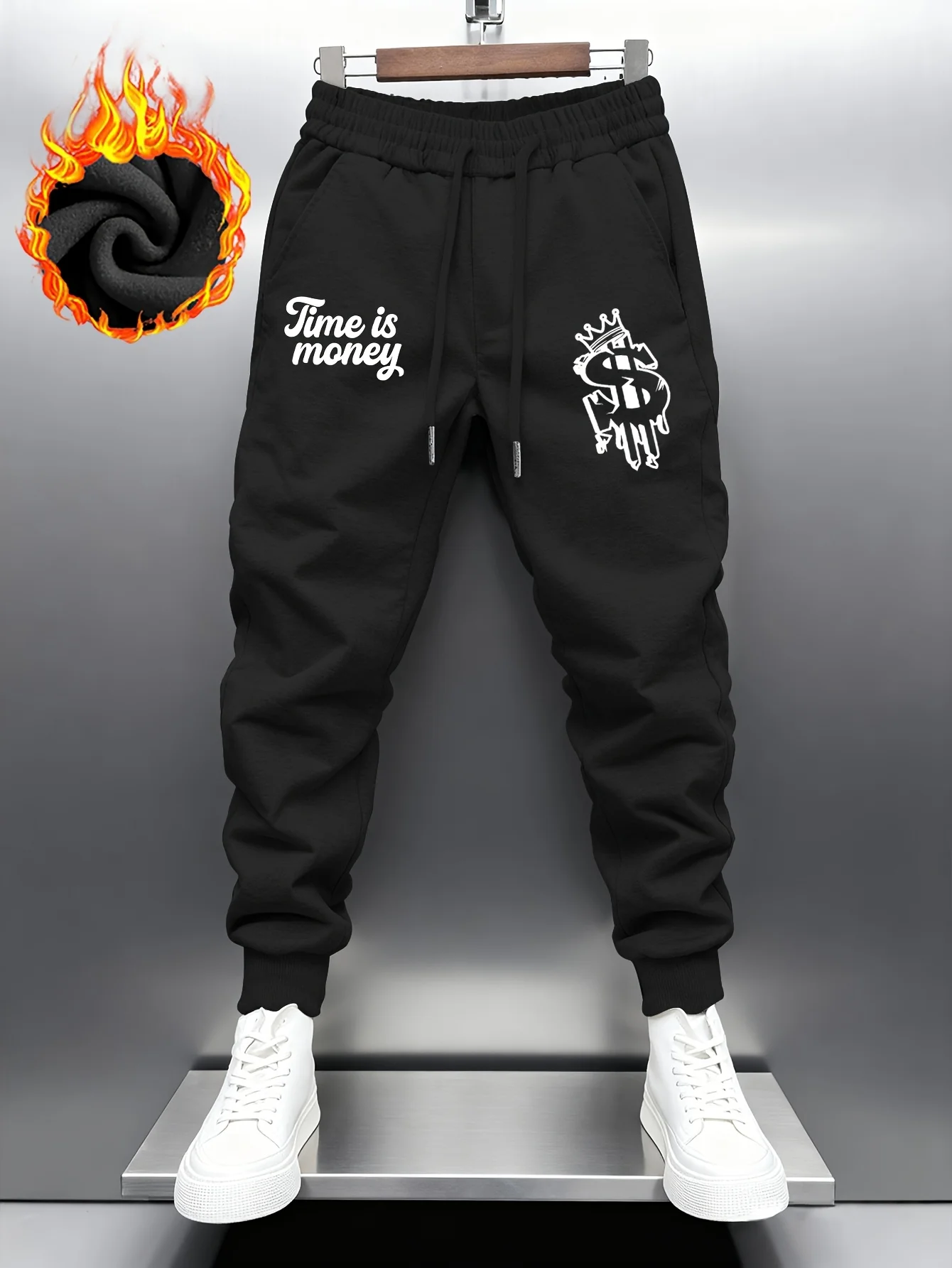 Eye‑catching street‑style dollar crown cartoon side graphic sweatpants men hip hop sports daily jogger trousers