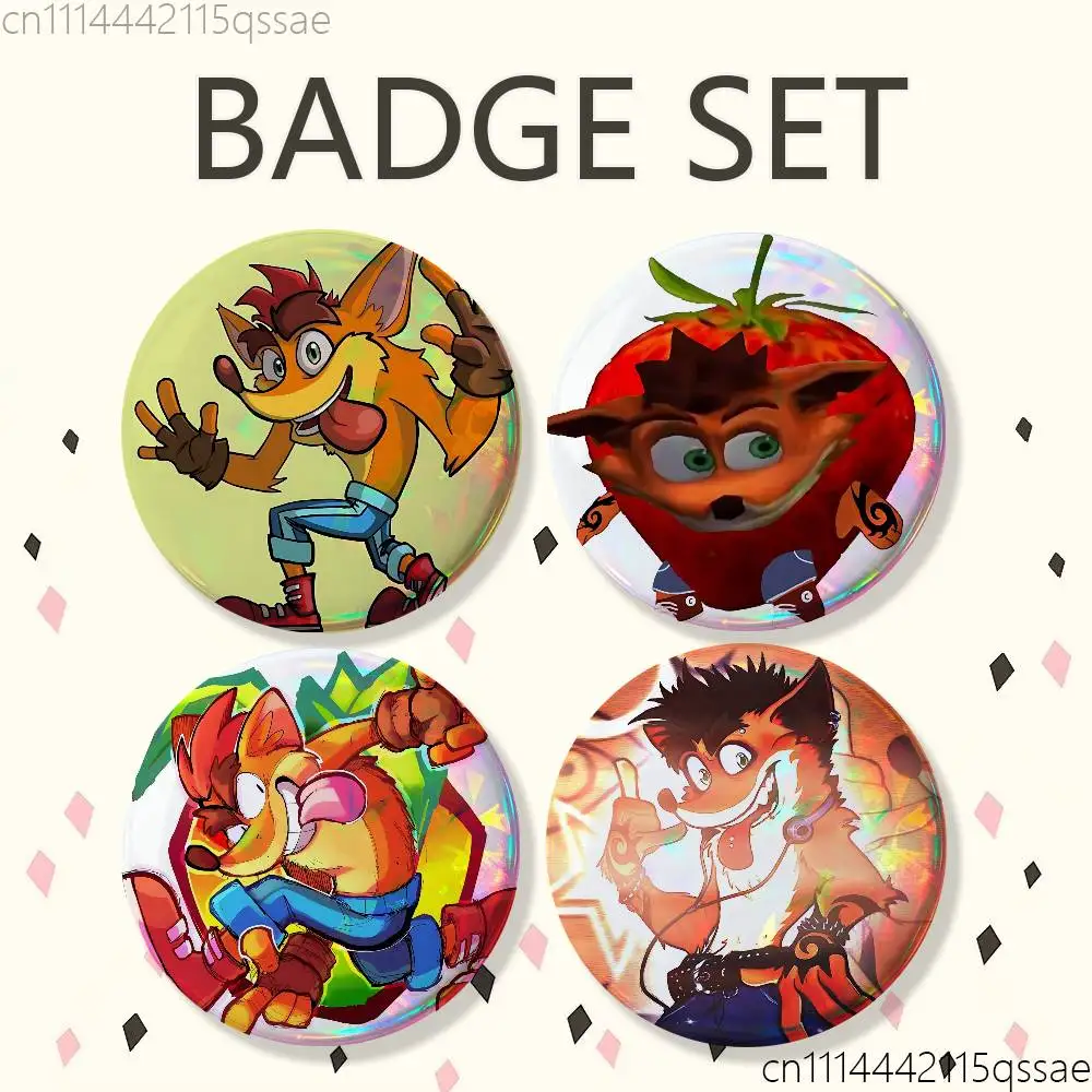 FOR Crash Bandicoot Fox 25/32/44/58/75mm Badges Button Round Creative Pin Brooch Badge Bag Decor Accessories