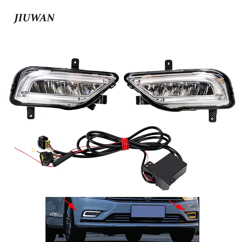 1 Pair 12V LED DRL Car Daytime Running Lights Fog Lamp Function for Volkswagen Bora 2016-2017 Turn Signals Lamp Auto Lighting