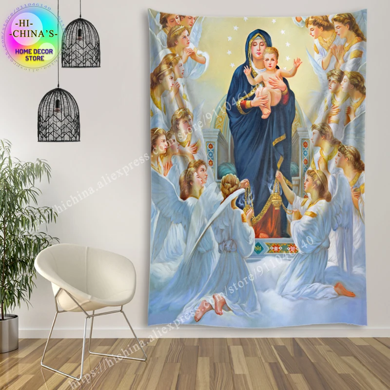 Mother of God Mary Wall Decor Tapestry Jesus Medieval Decoration Hanging Room For Bedroom Vintage Macrame Easter Mural Aesthetic