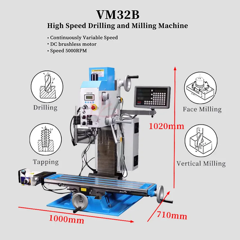 VM32B Multifunctional Drilling And Milling Machine Stepless Variable Speed DC Brushless Motor Drilling Tapping Vertical Milling