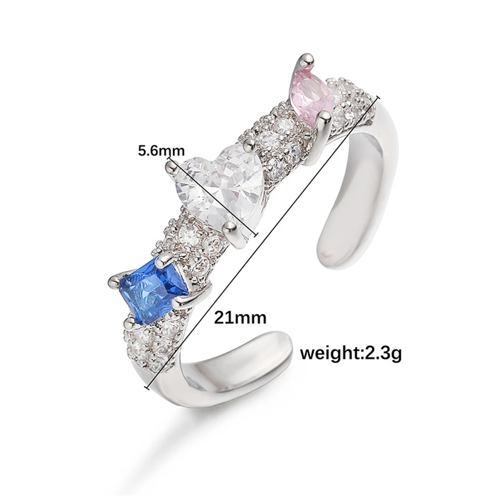 

Изысканное легкое роскошное медное инкрустированное цветным бриллиантом и цирконом, ниша в форме сердца, открытое кольцо, ювелирные изделия