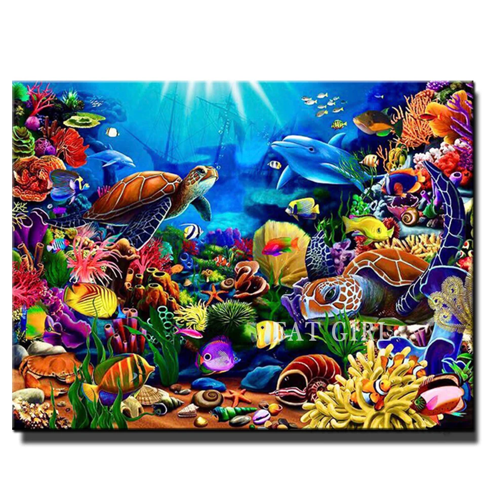 Diamond Embroidery Ocean Underwater World Cross Stitch 5D Diamond Painting Fish Turtle Dolphin Mosaic Picture Home Wall Decor