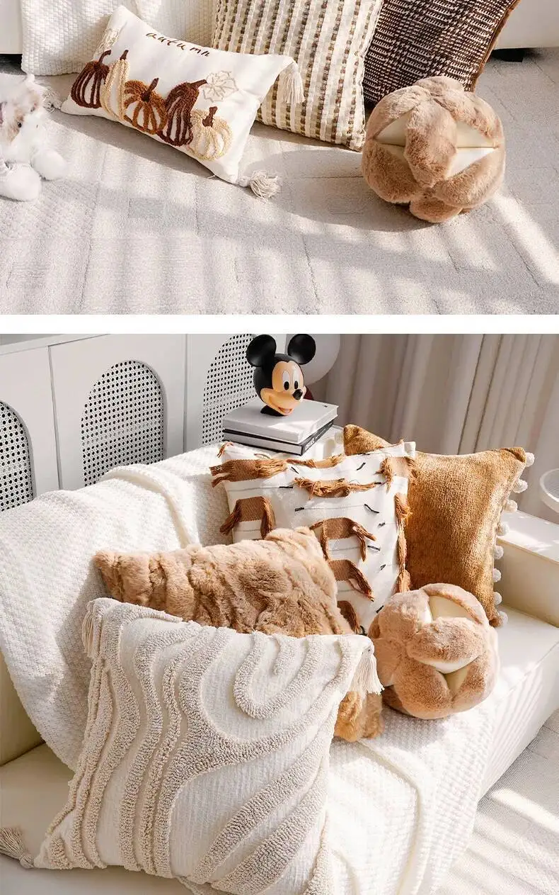 Niedliche Kürbis-Plüschkissenbezüge mit Pompons, weicher Samt-Chenille, dekorative Kissenhüllen für Sofa, Bett, Heimdekoration – Detail 16