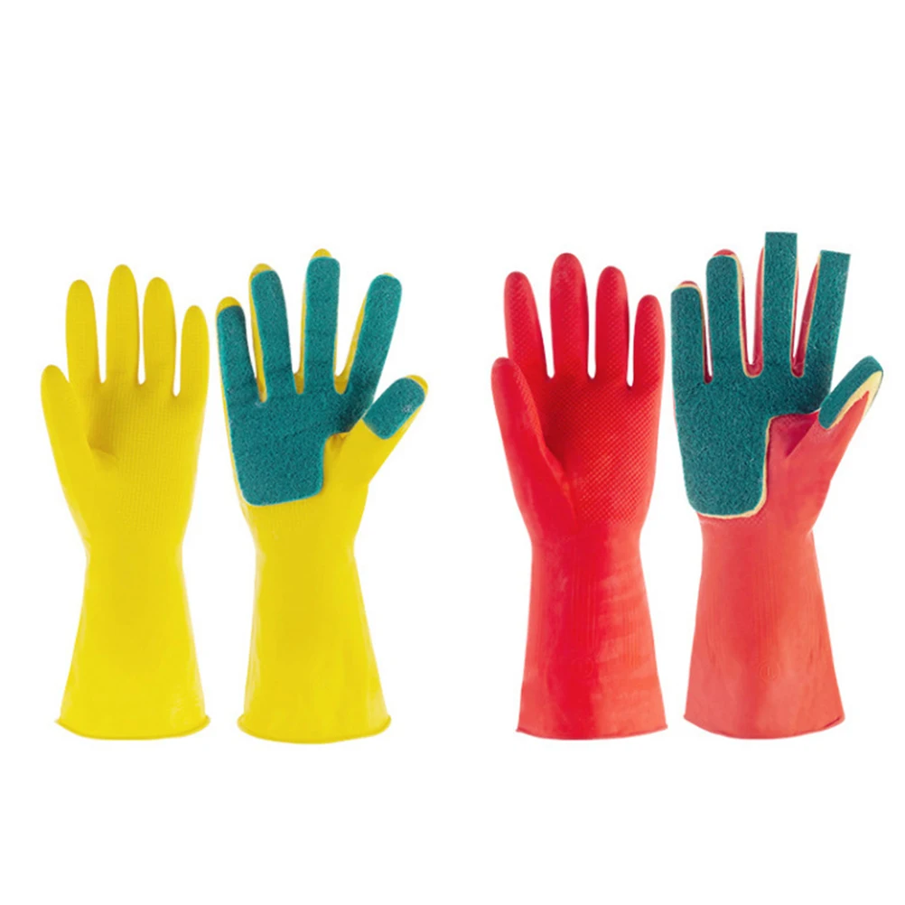 

1Pair Kitchen Cleaning Gloves Latex Reusable Dishwashing Gloves with Absorbent Sponge Scrub Pad for Home Car Pet Care Gardening