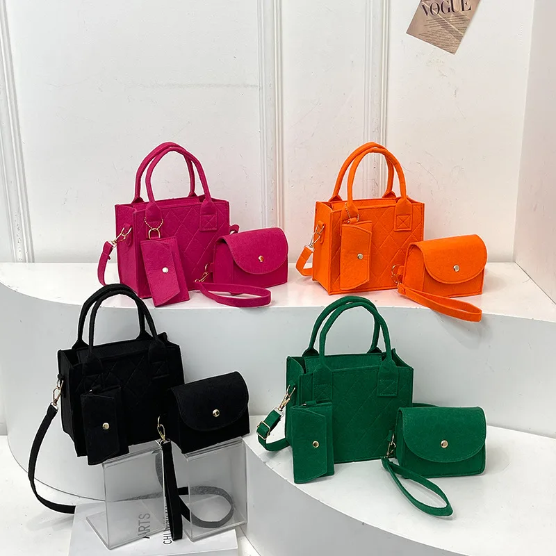 

New! Korean Style Minimalist Embossed Felt Handbag - Lightweight, 2-Piece Set, Women's Shoulder/Crossbody Bag