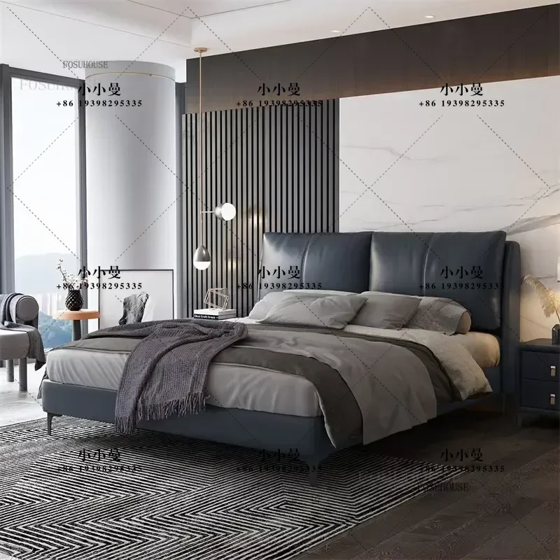 Modern Italian Minimalist Leather Bed Frame 1.8m Double Bedstead for Master Bedroom Small Apartment Furniture
