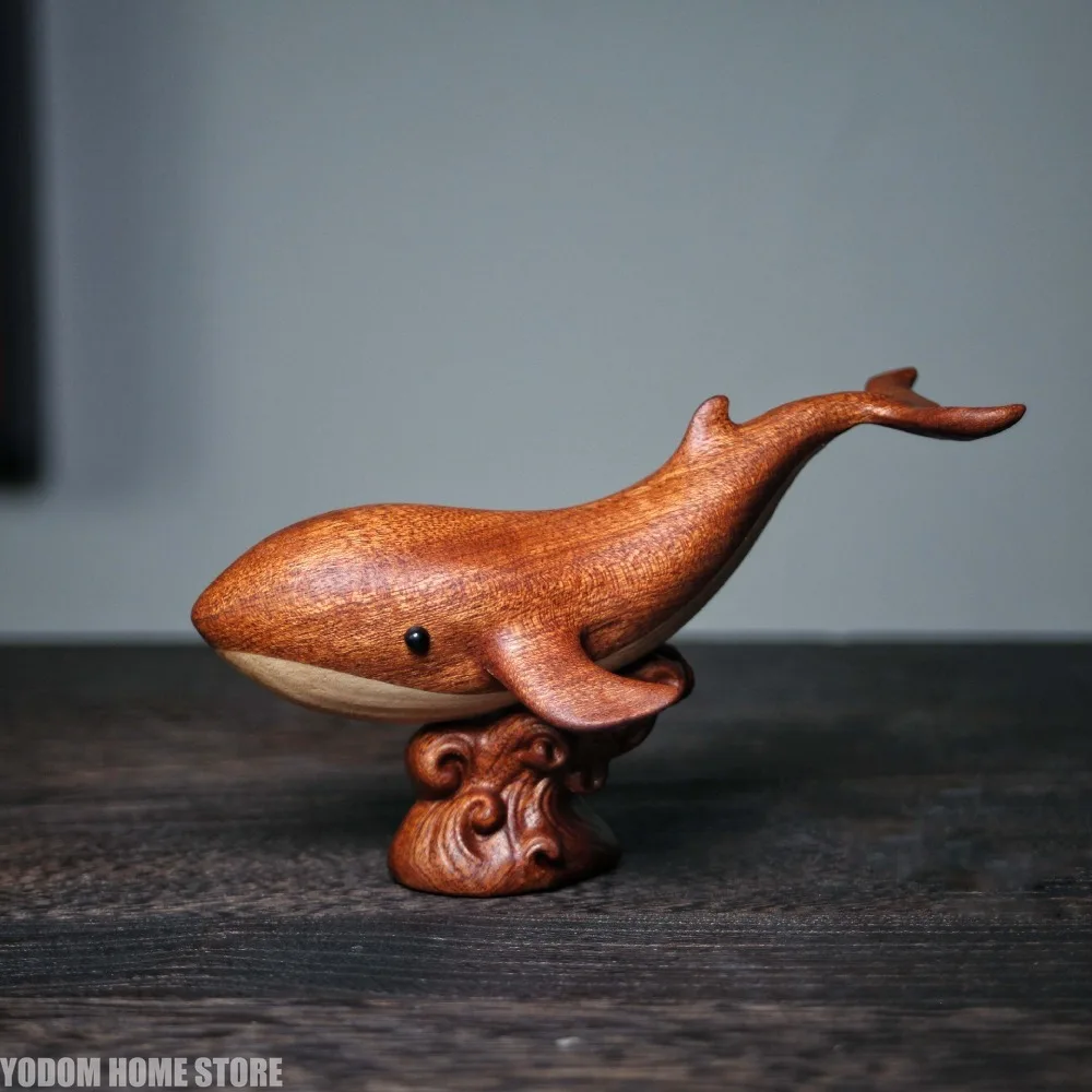 Creative Wooden Whale Animal Sculpture Stylish Small Fish‑Shaped Ornament Desktop Decoration Gift for Home