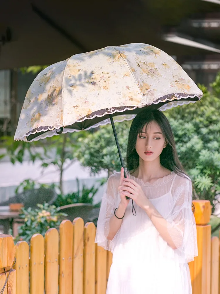 Deep Arched Sun Umbrella, Sun And UV Protection, Palace Princess Umbrella, Lace And Black Coating Sun Umbrella