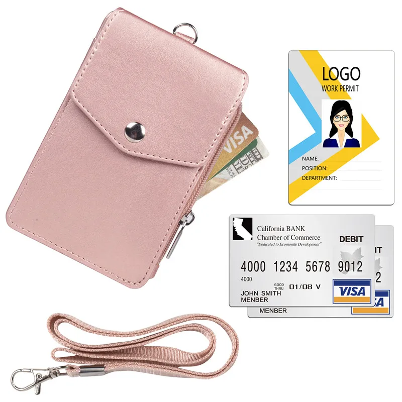 

1 Pc Black Business Credit Card ID Badge Wallet Pouch Women Men Coin Card Purse Holder Neck Strap Student Bus Card Bags