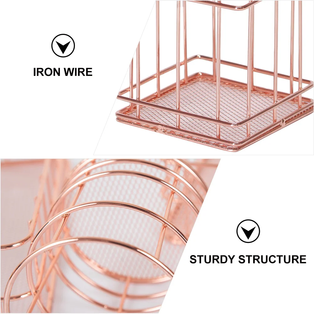 

2pcs Rose Gold Iron Storage Baskets Desktop Organizer For Pens Cosmetics Chopsticks Metal Pen Holder Wire Container