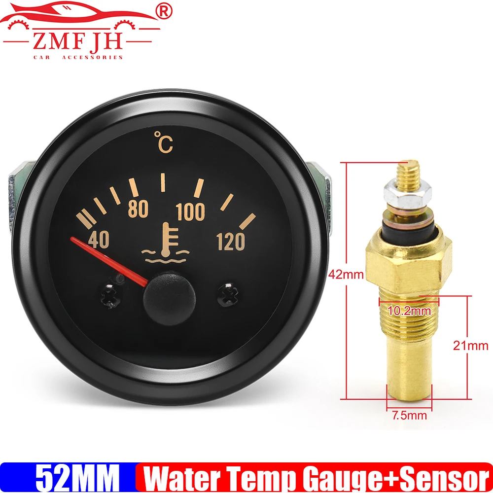 ZMFJH 52mm Water Temperature Gauge with Sensor DC24V LED 40-120C Pointer Water Temp Meter for Diesel Generator Set Parts