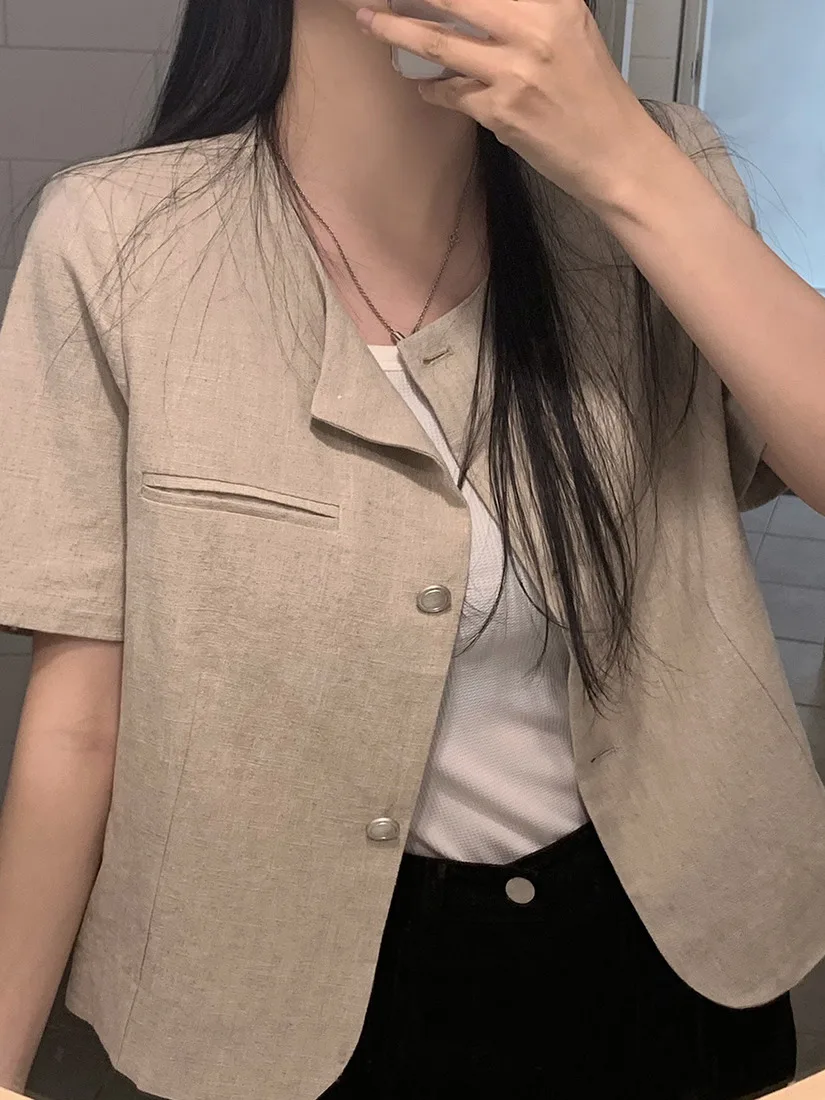 

Шикарный летний винтажный круглый топ Ne Loose Versatile Color Single Button ort Sve Little Bla Dr Jaet
