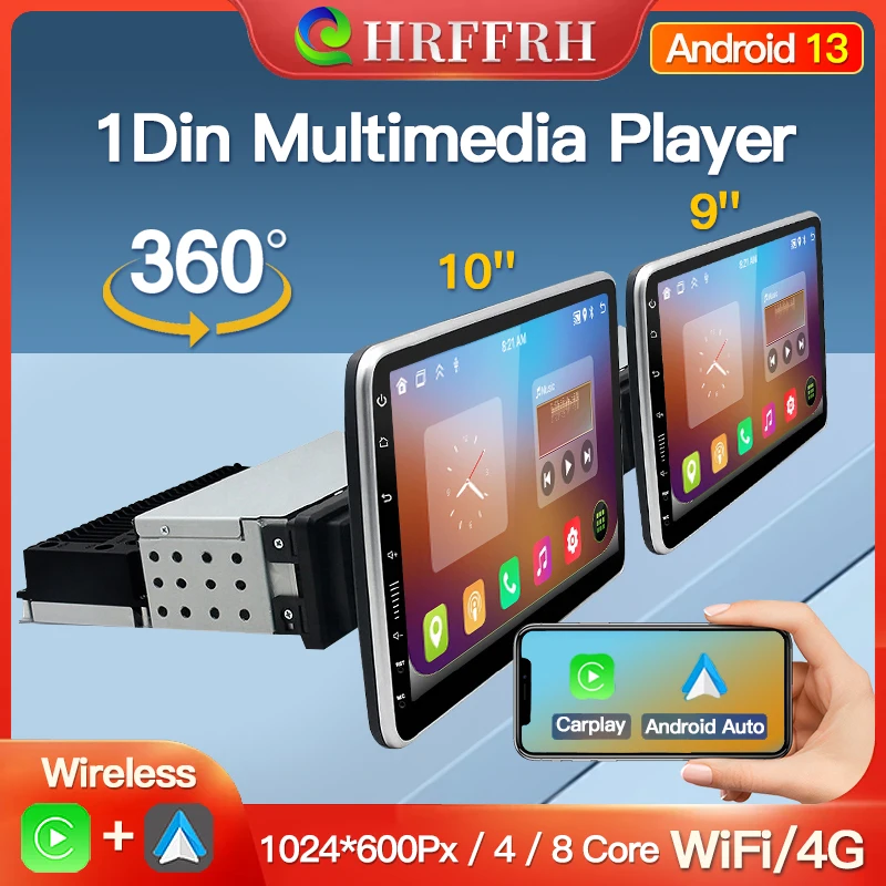 HRFFRH 1 Din Autoradio راديو السيارة العالمي مشغل وسائط متعددة لاسلكي Carplay Auto Android 13 ستيريو GPS WIFI 4G DPS ستيريو BT