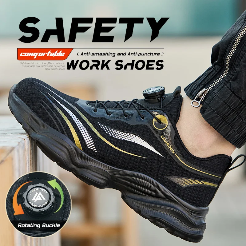 LEIANDUN Ultra light labor protection shoes, comfortable soft sole, anti smashing, anti piercing, rotating button work shoes