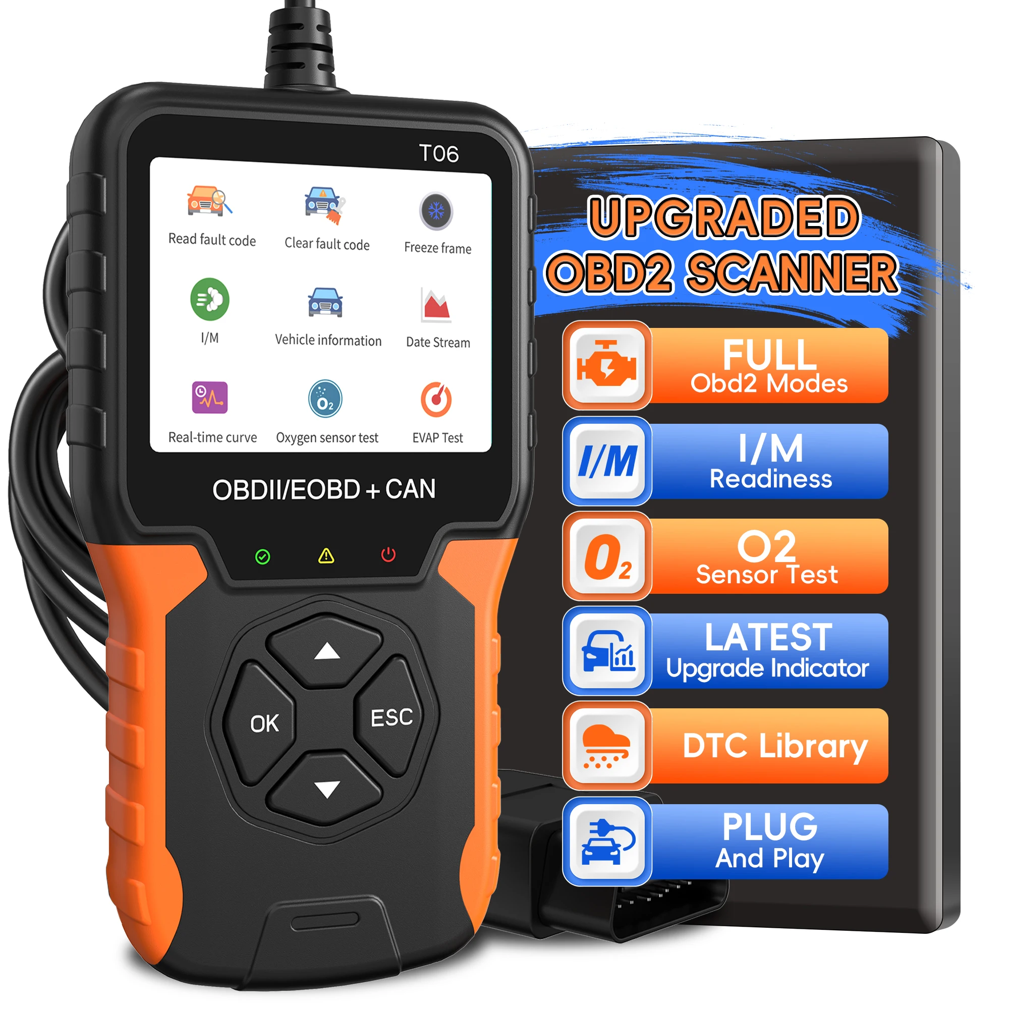 OBD2 Scanner Diagnostic Tool - Check Engine Light Code Scanner Tool with Reset, DTC, Data Stream, I/M Readiness, Car & Truck