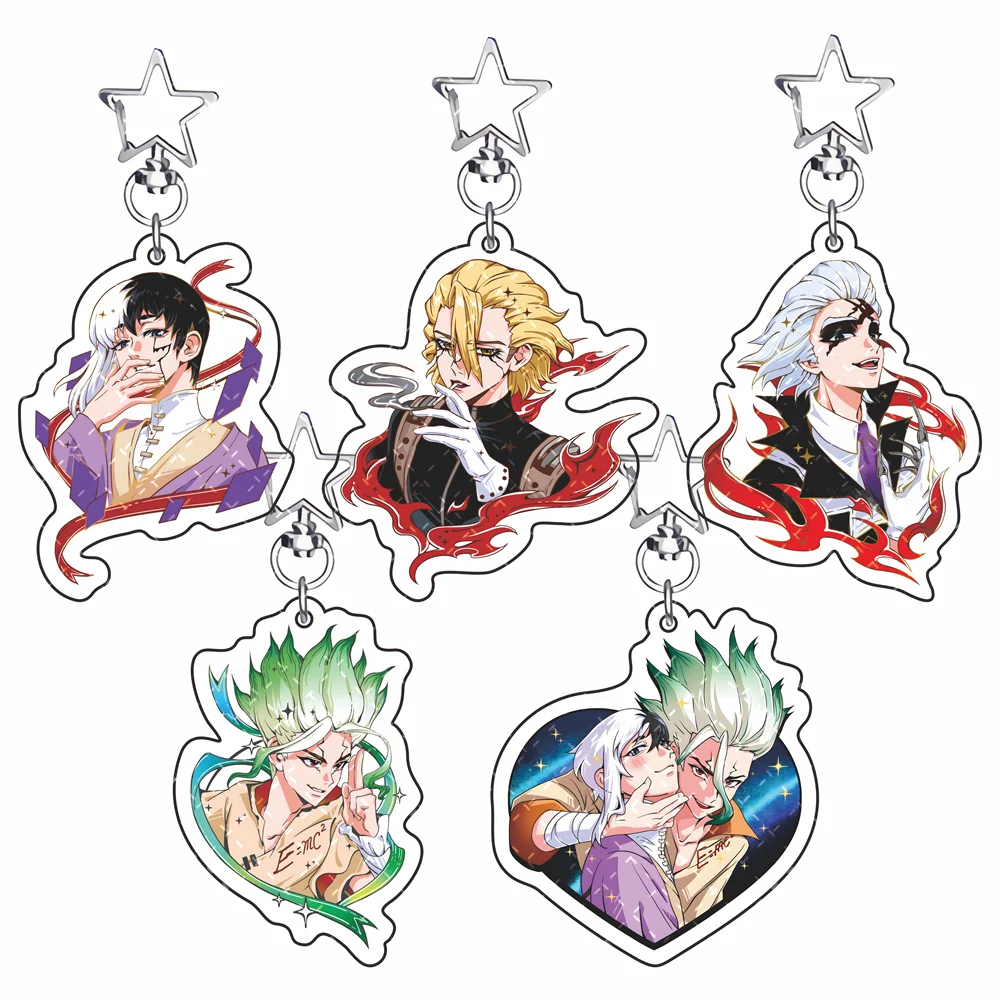 Dr.STONE 6cm Star Hook Acrylic Keychain Science Adventure Anime Bag Charm Car Key Ring Otaku Fans Collectible Gift