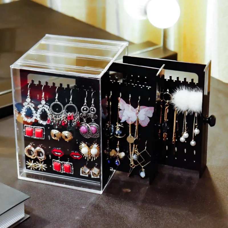 Clear 3 Drawer Jewelry Storage Box Acrylic Earrings Holder Organiser Necklace Dust-proof Hanging Rack Jewelry Display Stand