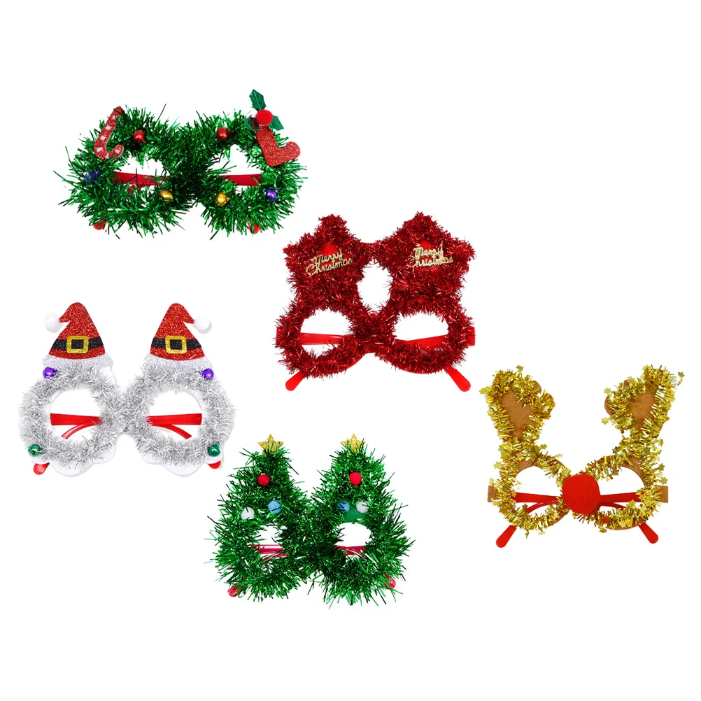 

5Pcs Christmas Eyeglasses Props Funny Party Glasses Frames for Holiday Celebration Xmas Decoration Photo Booth Accessories