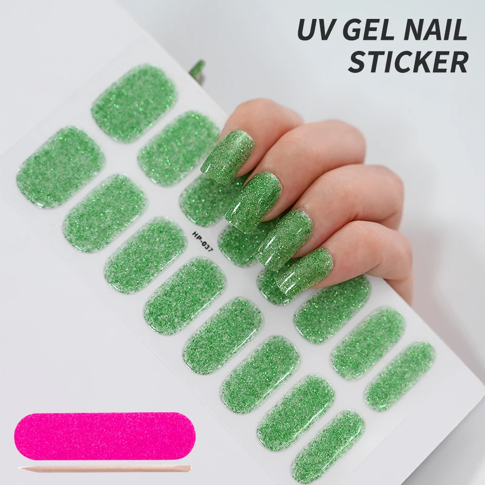 16 نصائح بريق الأشعة فوق البنفسجية هلام مسمار الفن ملصقات الفضة/الوردي غطاء كامل Led مصباح شبه علاج طلاء الأظافر التفاف طويلة الأمد مانيكير التصحيح