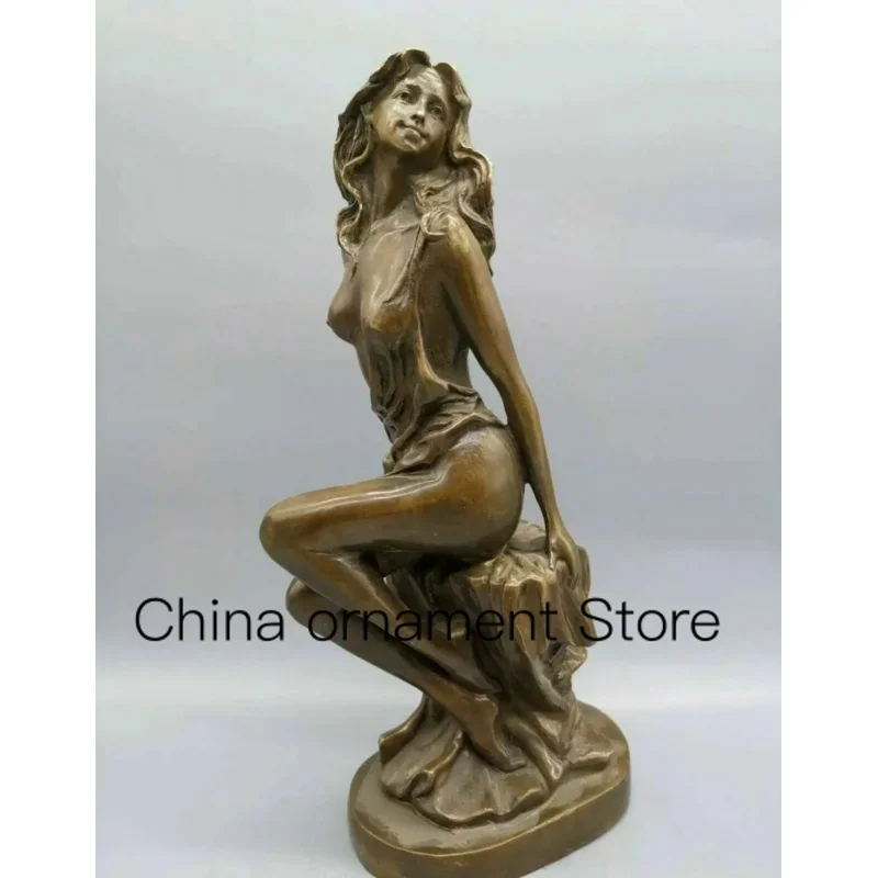 Art Deco Sculpture Bronze Beautiful Nude Woman Girl Copper Statue Figures