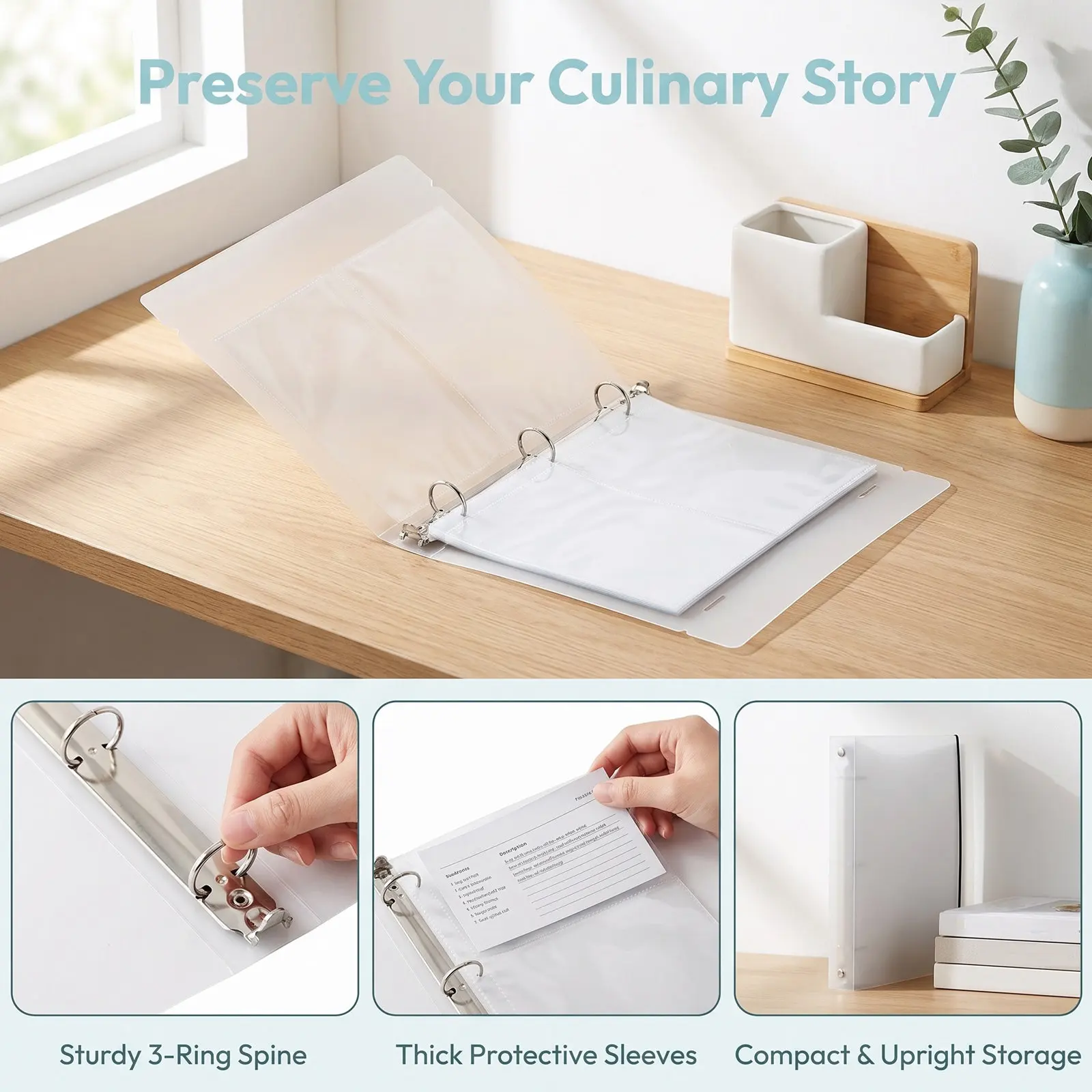Clear Index Card Binder Holder 0.35x0.51 Postcard Organizer 40 Sleeves Recipe Plastic Sleeves Flashcards Study Notes Ticket