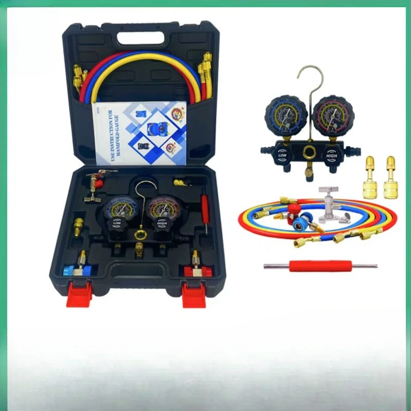R134a Pressure Gauge R410 Refrigerant Double Gauge Valve Air Conditioner Fluoride Tool