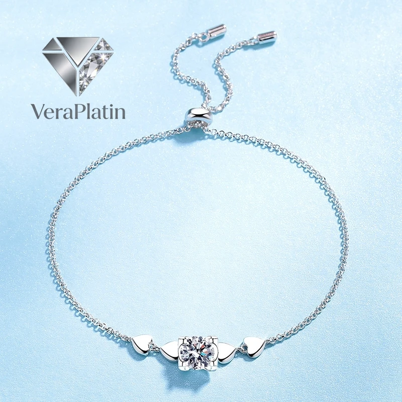 

VeraPlatin Daughter Birthday Gift 18K White Gold Girl Friend Valentine's Day Bracelets 1CT Moissanite Diamond Women PT950 Platin