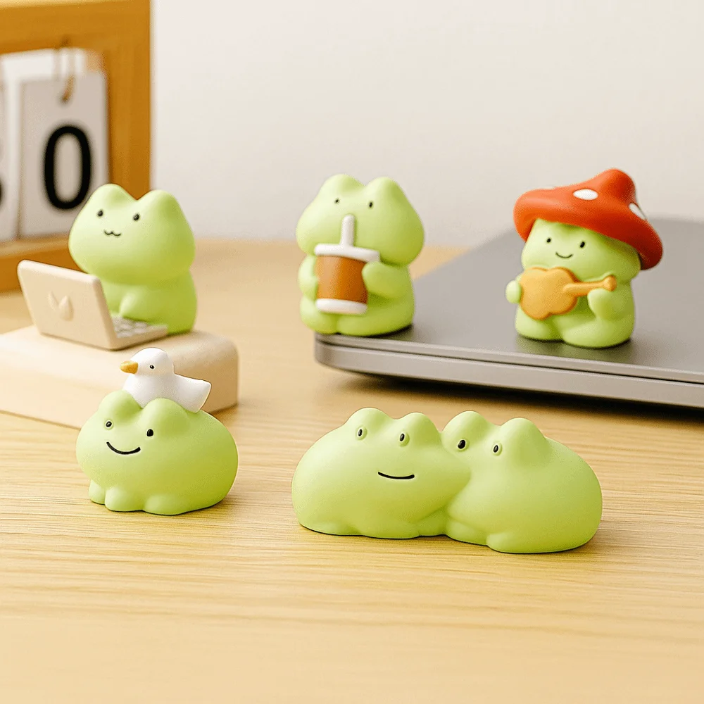 Figurina in resina di rana fatta a mano, statua artigianale, rana anime, decorazione da tavolo, ornamento, mini modello decorativo di rana fai da te