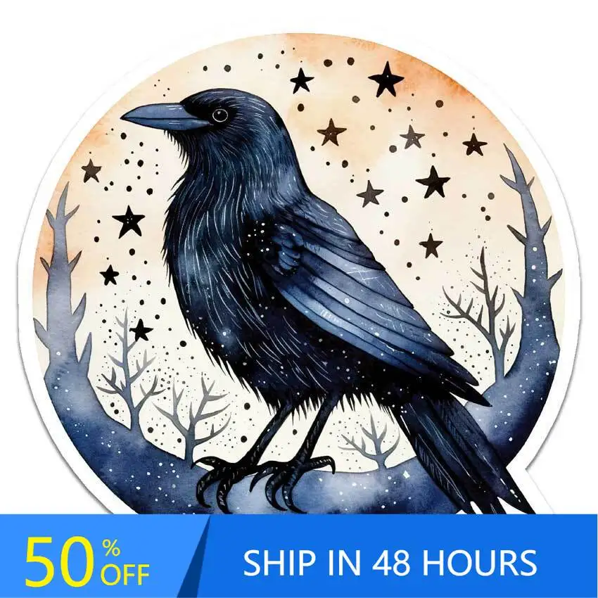 

Night Crow Stars, Sticker, Cute Window Bumper Car Boat Waterproof Vinyl Decal Accessory Trendy Aesthetic Vintage