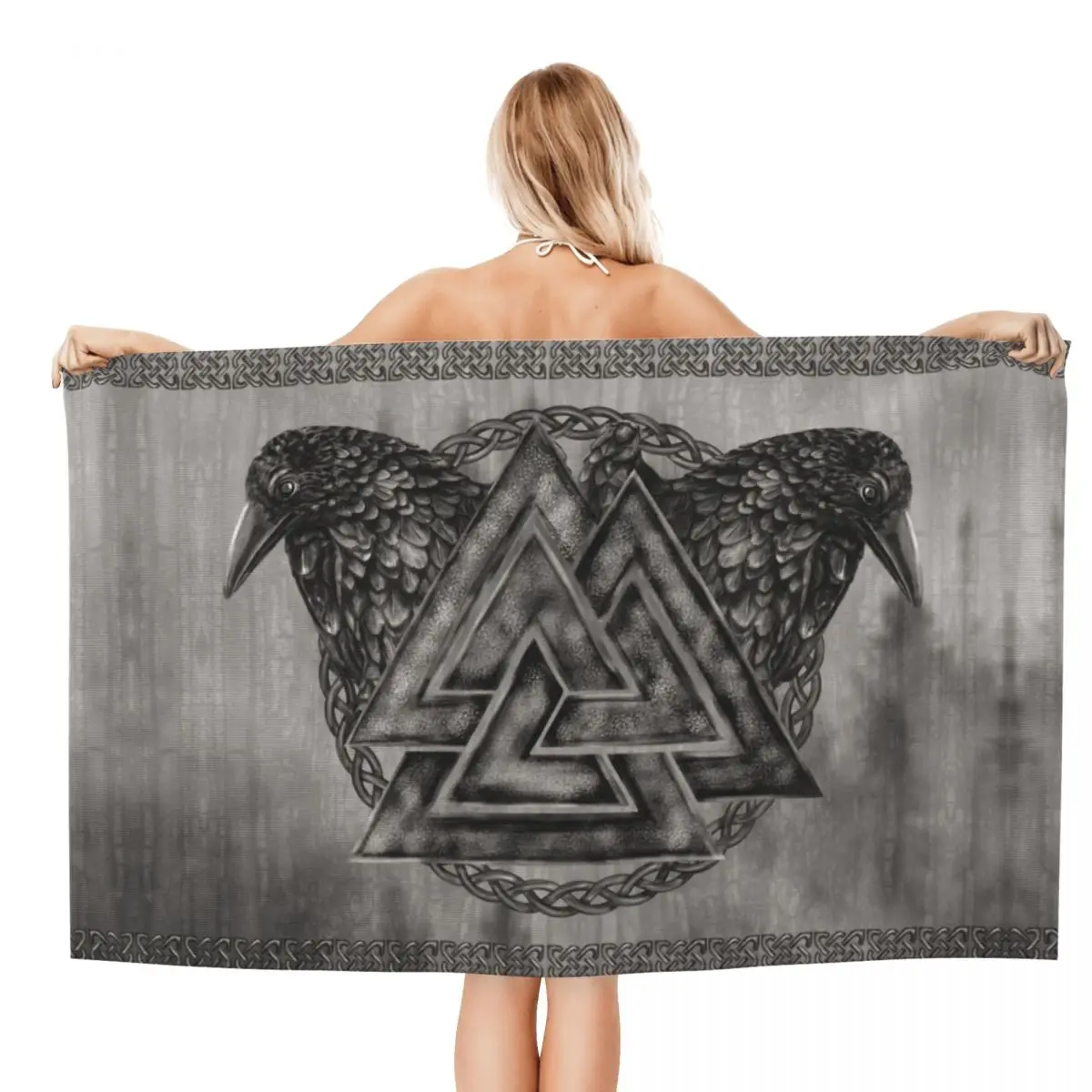 Custom Valknut Symbol And Ravens Soft Microfiber Bath Beach Towel Quick Dry Valhalla Norse V-Viking Odin Bathroom Pool Towels