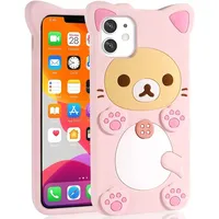 3D Cute Cartoon Pink Bear Kawaii Soft Silicone Case for IPhone 14 13 11 15 16 Pro Max 12 Mini XS XR X 8 7 Plus SE 3 Funny Cover